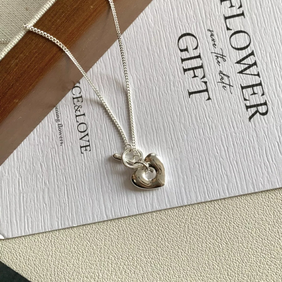 925 Sterling Silver Heart Toggle Clasp Necklace Silver / ONESIZE Apparel and Accessories