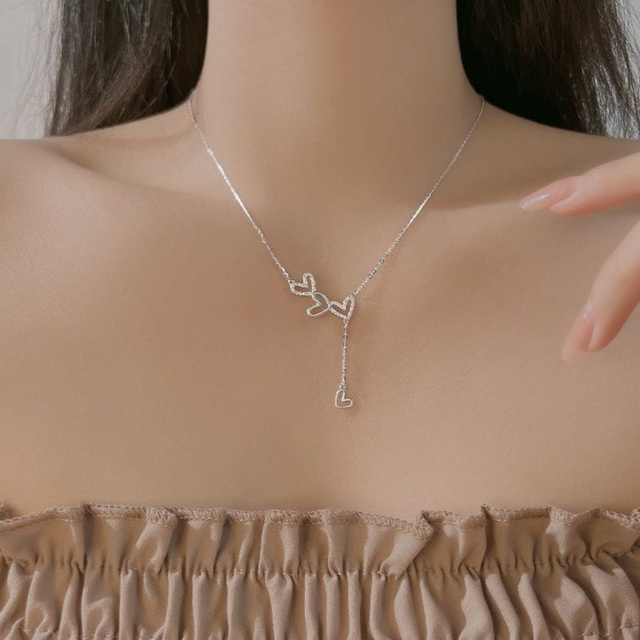 925 Sterling Silver Heart Y-Necklace Silver / One Size Apparel and Accessories