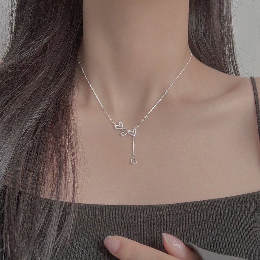 925 Sterling Silver Heart Y-Necklace Silver / One Size Apparel and Accessories