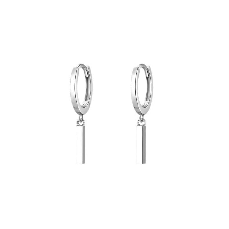 925 Sterling Silver Hoop Bar Earrings Silver / One Size Apparel and Accessories