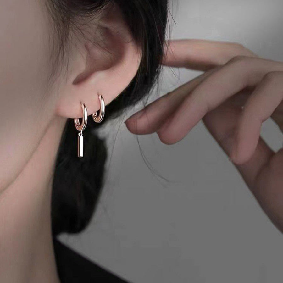 925 Sterling Silver Hoop Bar Earrings Silver / One Size Apparel and Accessories
