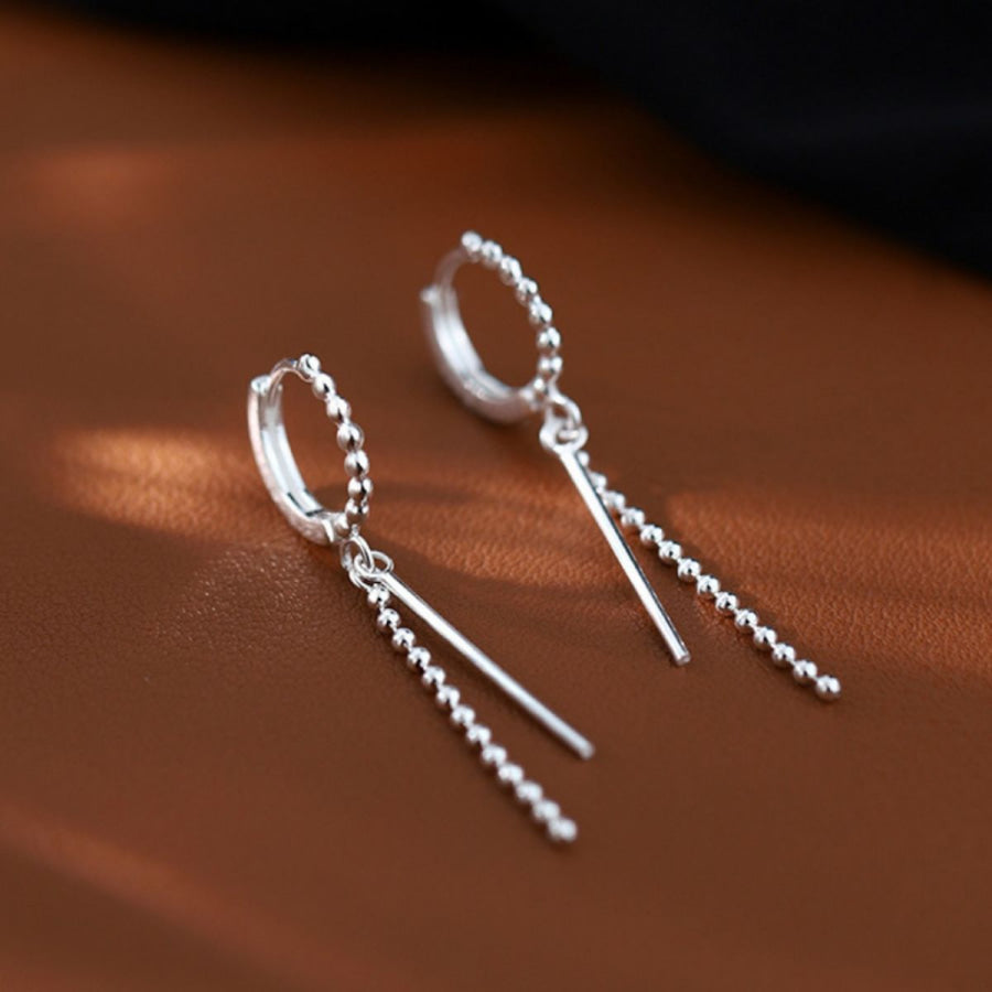 925 Sterling Silver Hoop Drop Earrings Silver / One Size Apparel and Accessories