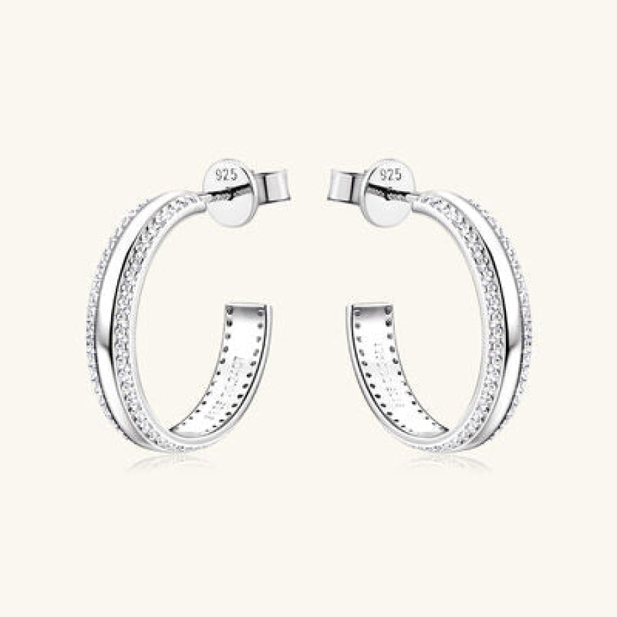 925 Sterling Silver Inlaid Moissanite C - Hoop Earrings Apparel and Accessories