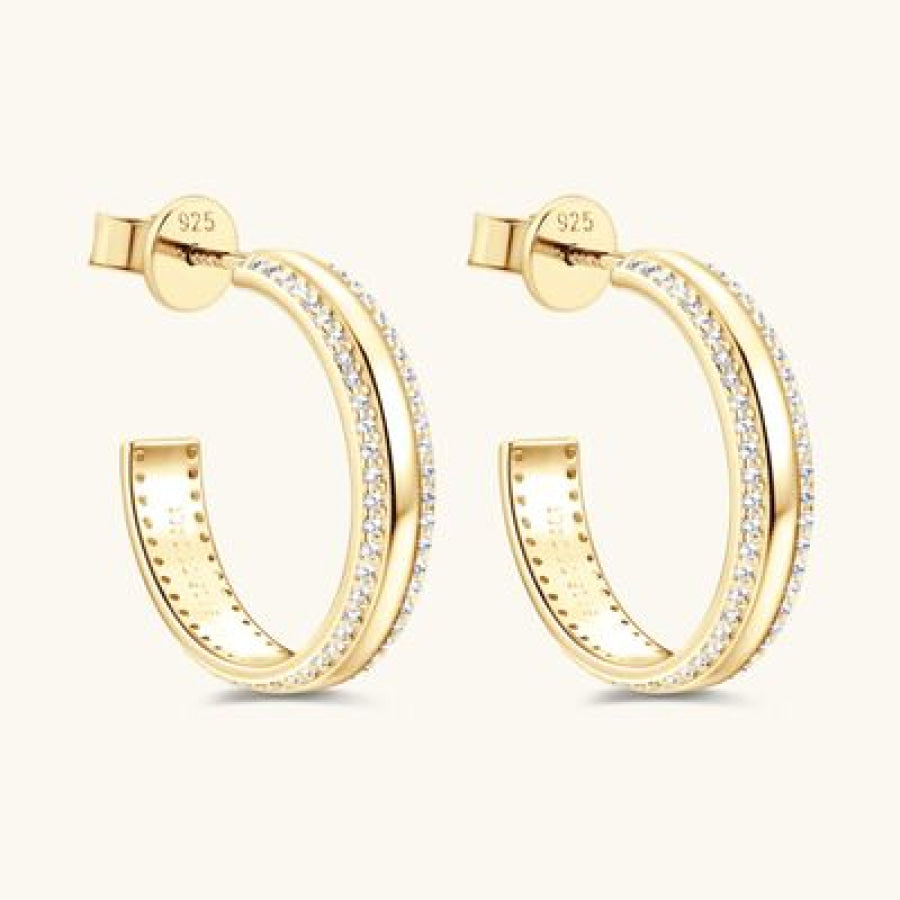 925 Sterling Silver Inlaid Moissanite C - Hoop Earrings Apparel and Accessories