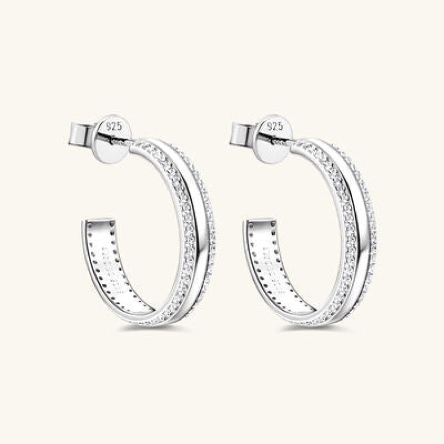 925 Sterling Silver Inlaid Moissanite C - Hoop Earrings Apparel and Accessories