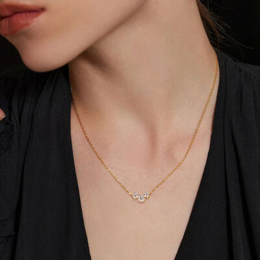 925 Sterling Silver Inlaid Moissanite Necklace Gold / One Size Apparel and Accessories