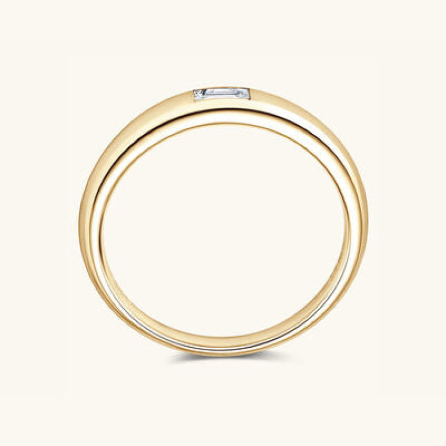 925 Sterling Silver Inlaid Moissanite Ring Gold/Rectangular Drill / 5 Apparel and Accessories