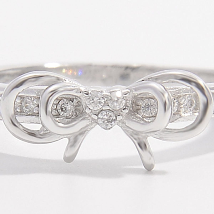 925 Sterling Silver Inlaid Zircon Bow Ring Apparel and Accessories