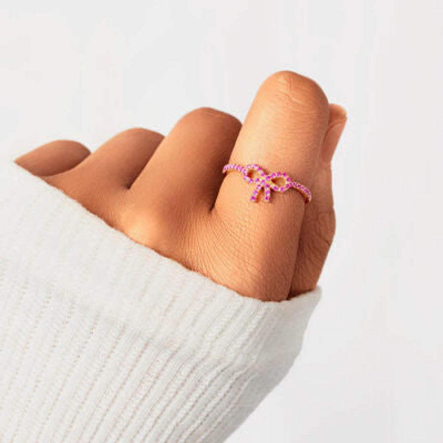 925 Sterling Silver Inlaid Zircon Bow Ring Apparel and Accessories