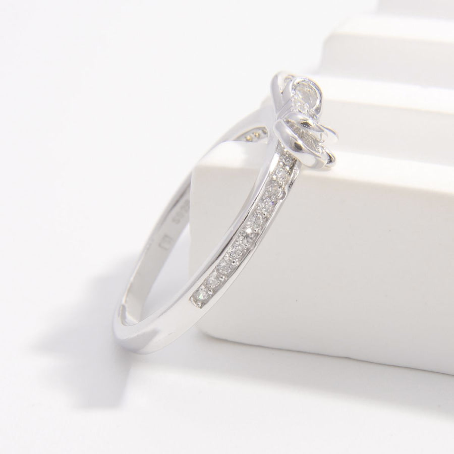 925 Sterling Silver Inlaid Zircon Bow Ring Apparel and Accessories