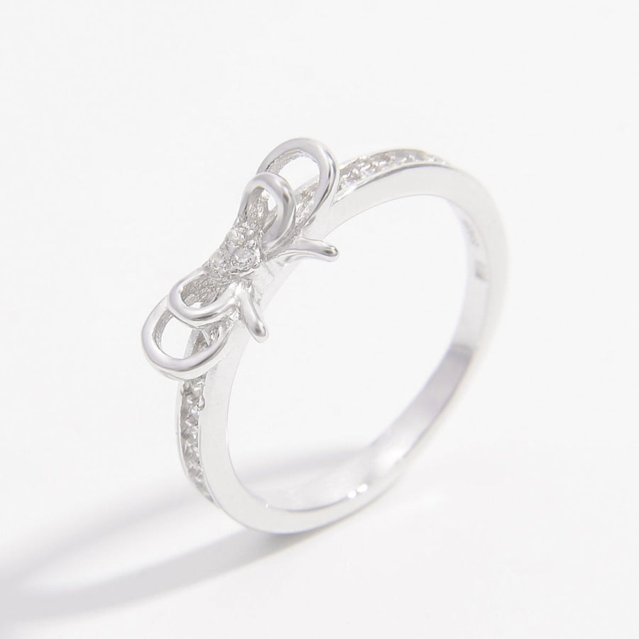 925 Sterling Silver Inlaid Zircon Bow Ring Apparel and Accessories