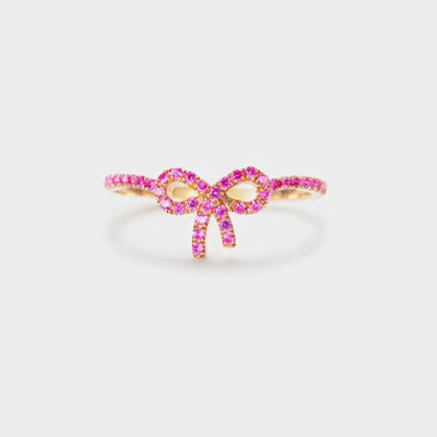 925 Sterling Silver Inlaid Zircon Bow Ring Apparel and Accessories