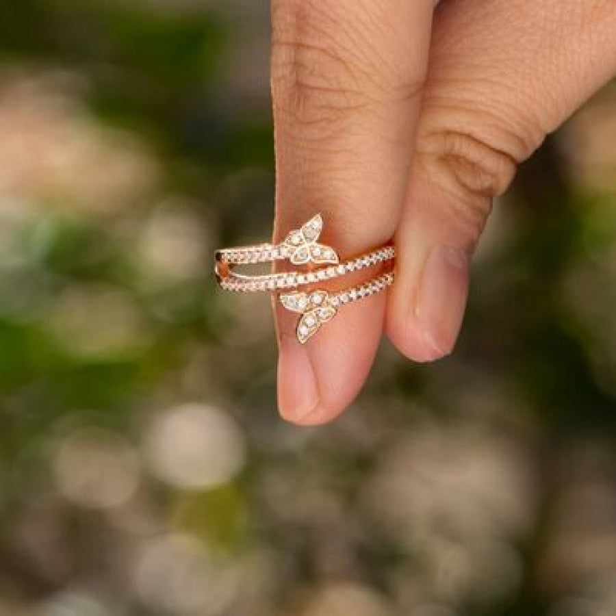 925 Sterling Silver Inlaid Zircon Butterfly Ring Apparel and Accessories
