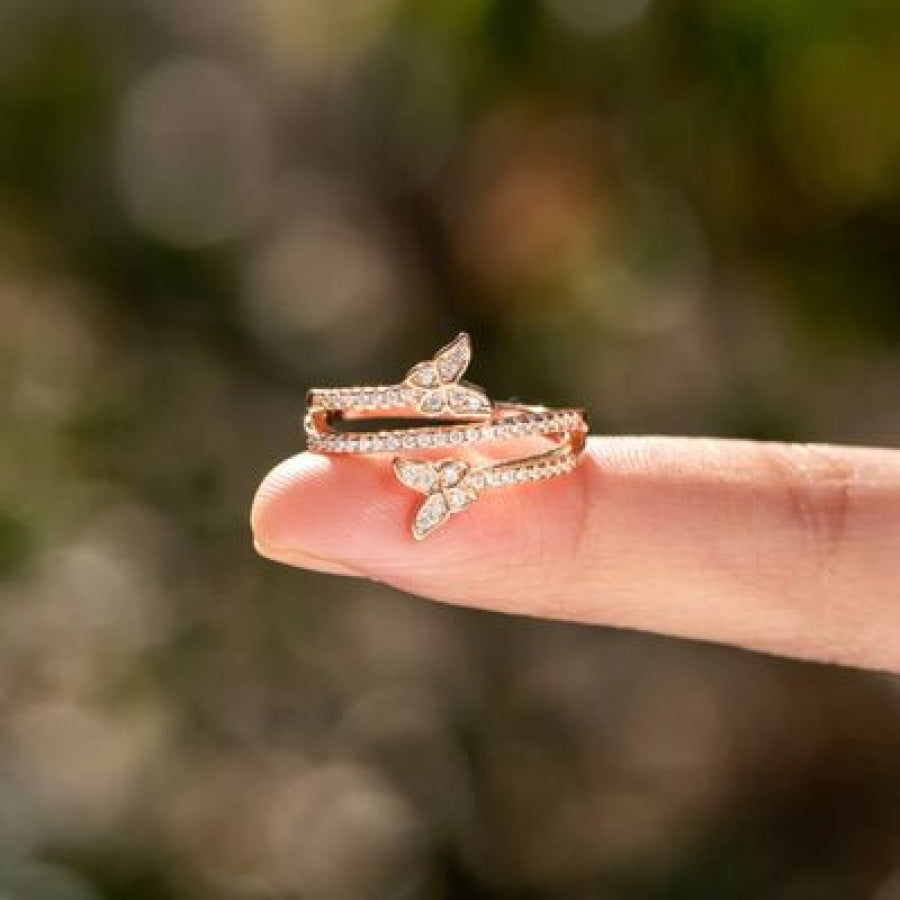 925 Sterling Silver Inlaid Zircon Butterfly Ring Gold / 6 Apparel and Accessories