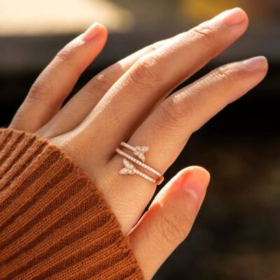 925 Sterling Silver Inlaid Zircon Butterfly Ring Apparel and Accessories