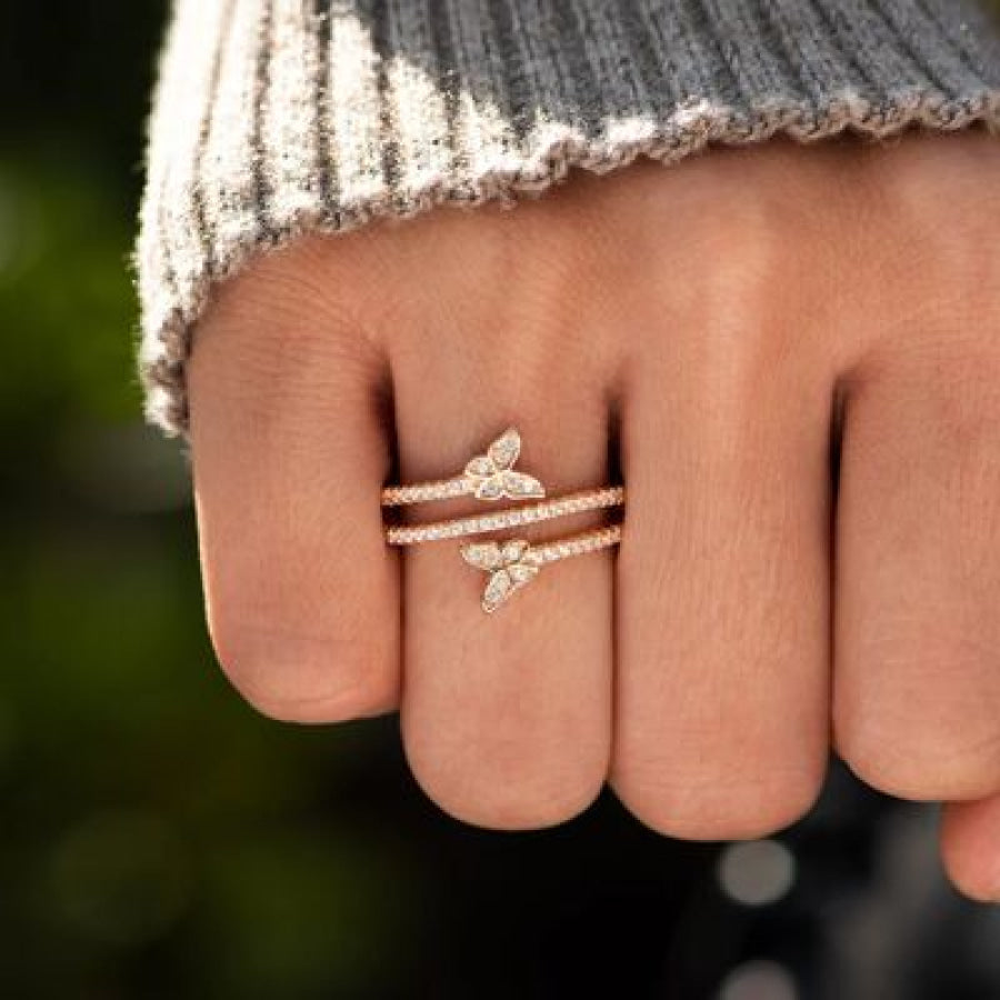 925 Sterling Silver Inlaid Zircon Butterfly Ring Apparel and Accessories