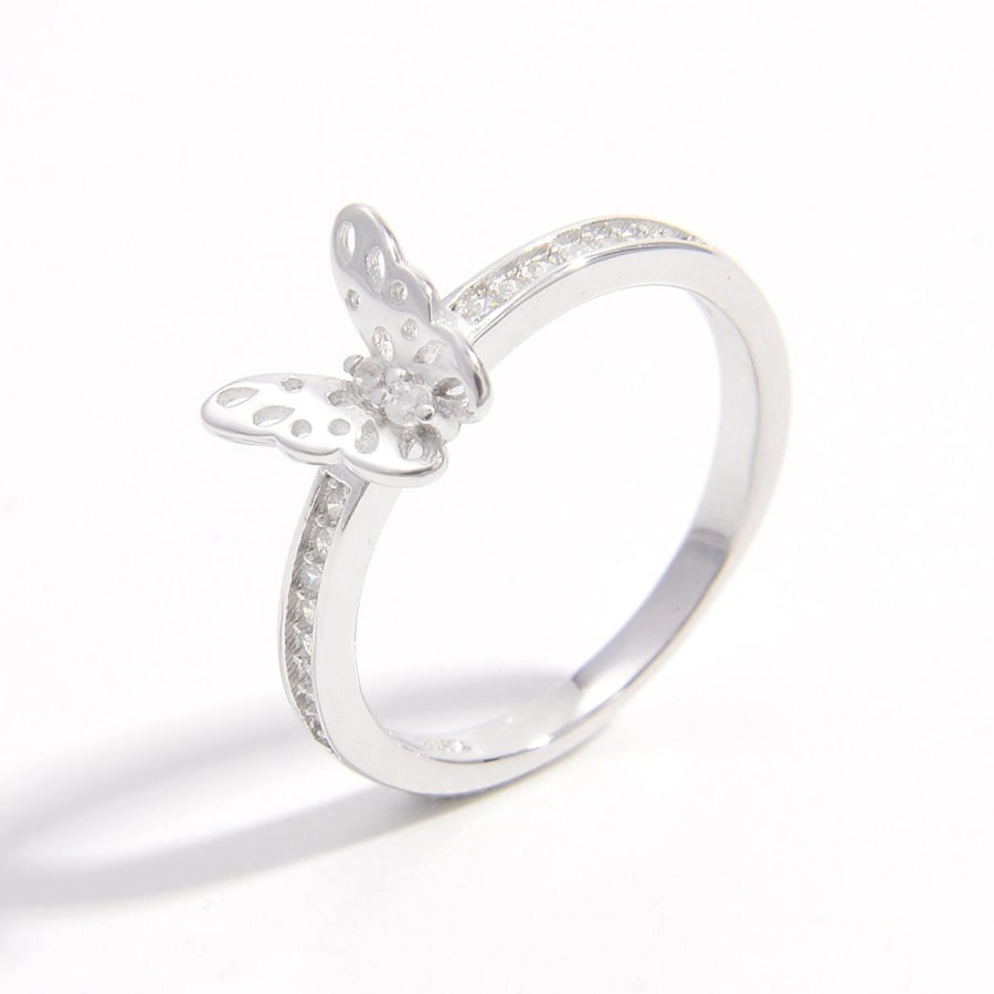 925 Sterling Silver Inlaid Zircon Butterfly Ring Apparel and Accessories