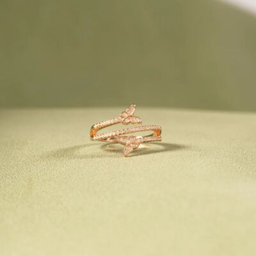 925 Sterling Silver Inlaid Zircon Butterfly Ring Gold / 6 Apparel and Accessories