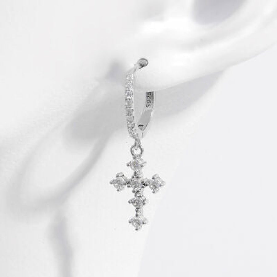925 Sterling Silver Inlaid Zircon Cross Dangle Earrings / One Size Apparel and Accessories