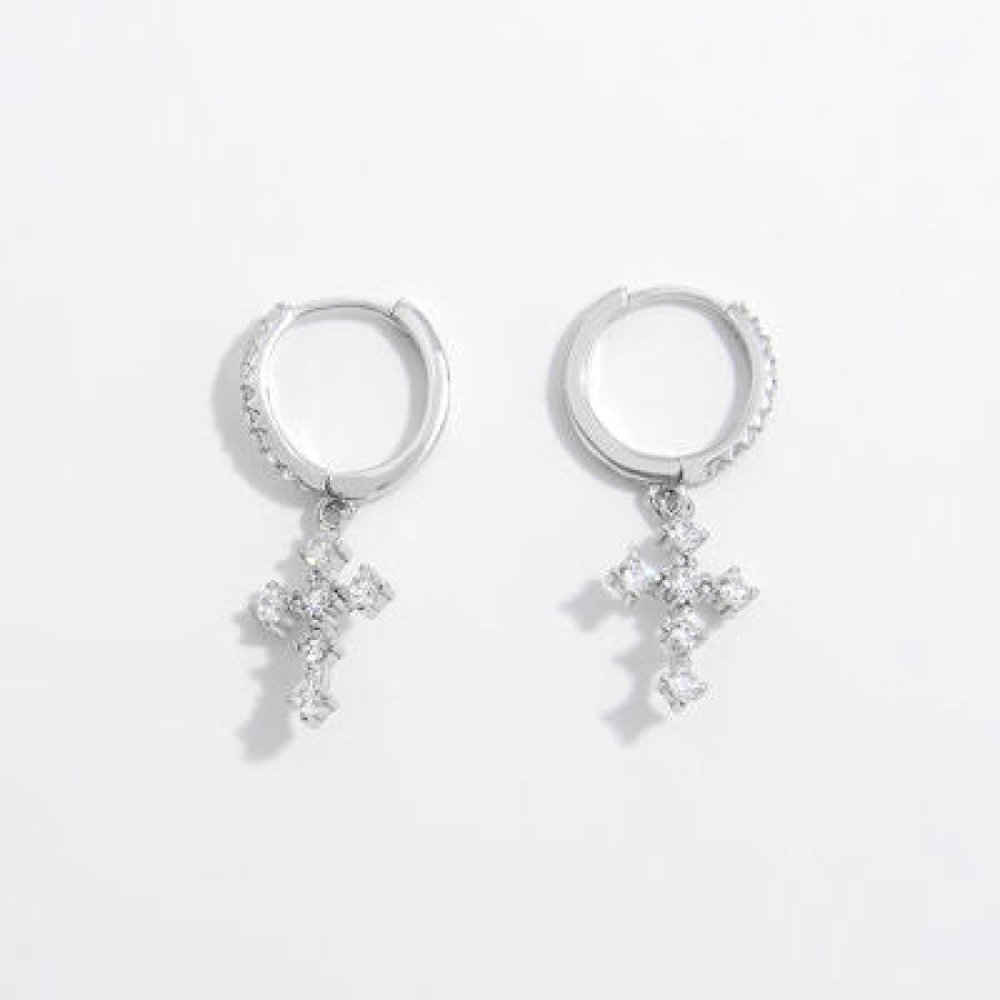 925 Sterling Silver Inlaid Zircon Cross Dangle Earrings / One Size Apparel and Accessories