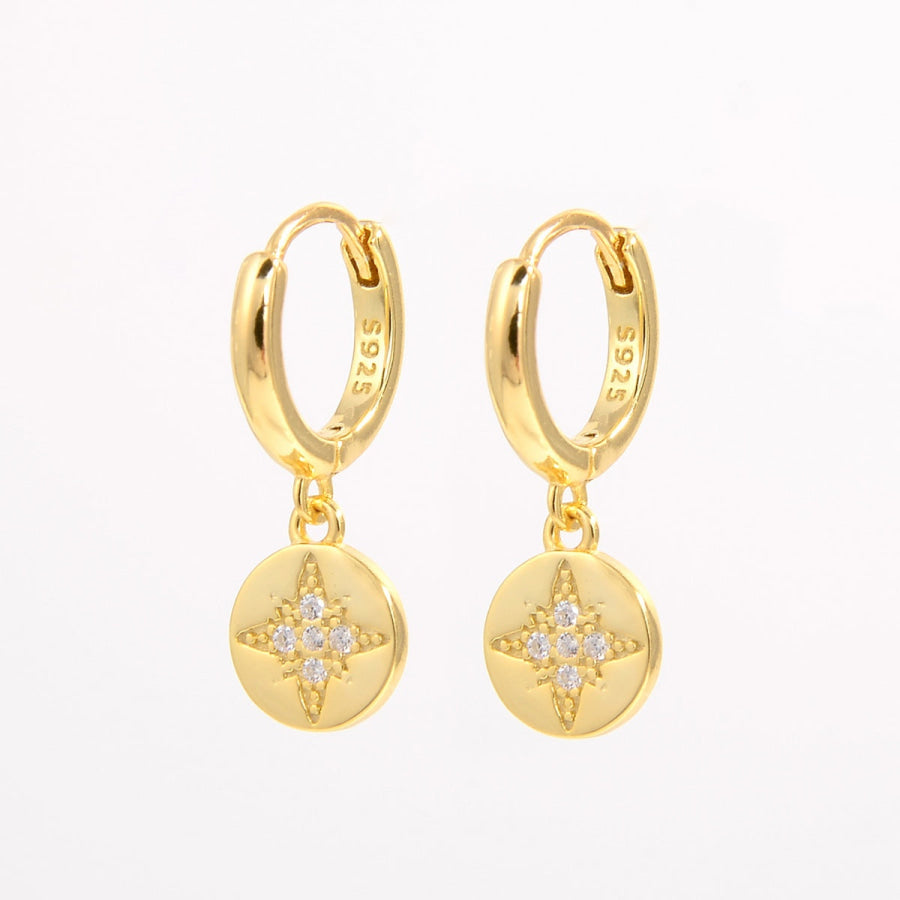 925 Sterling Silver Inlaid Zircon Earrings Gold / One Size Apparel and Accessories