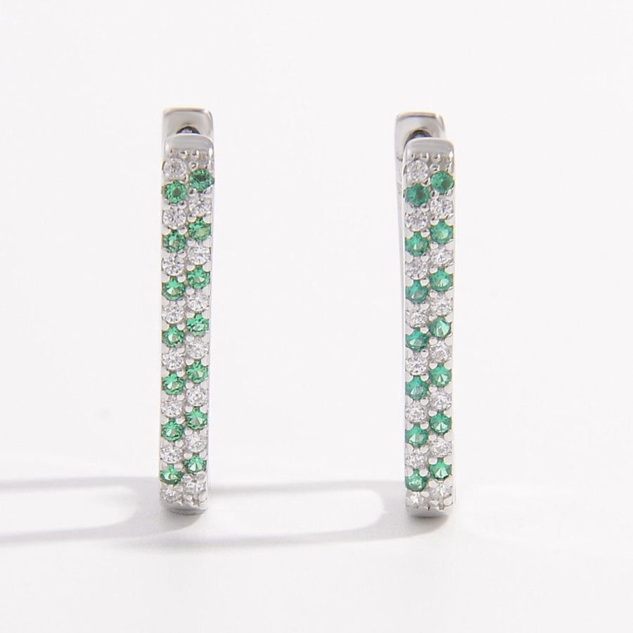 925 Sterling Silver Inlaid Zircon Earrings Silver / One Size Apparel and Accessories