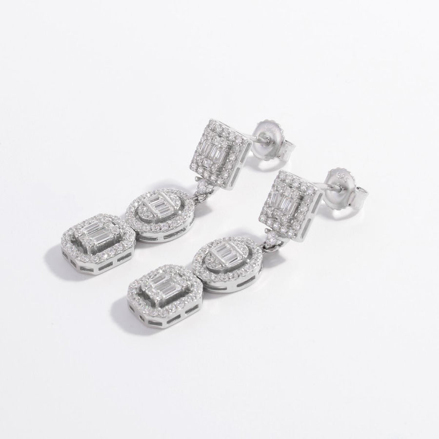 925 Sterling Silver Inlaid Zircon Earrings Silver / One Size Apparel and Accessories