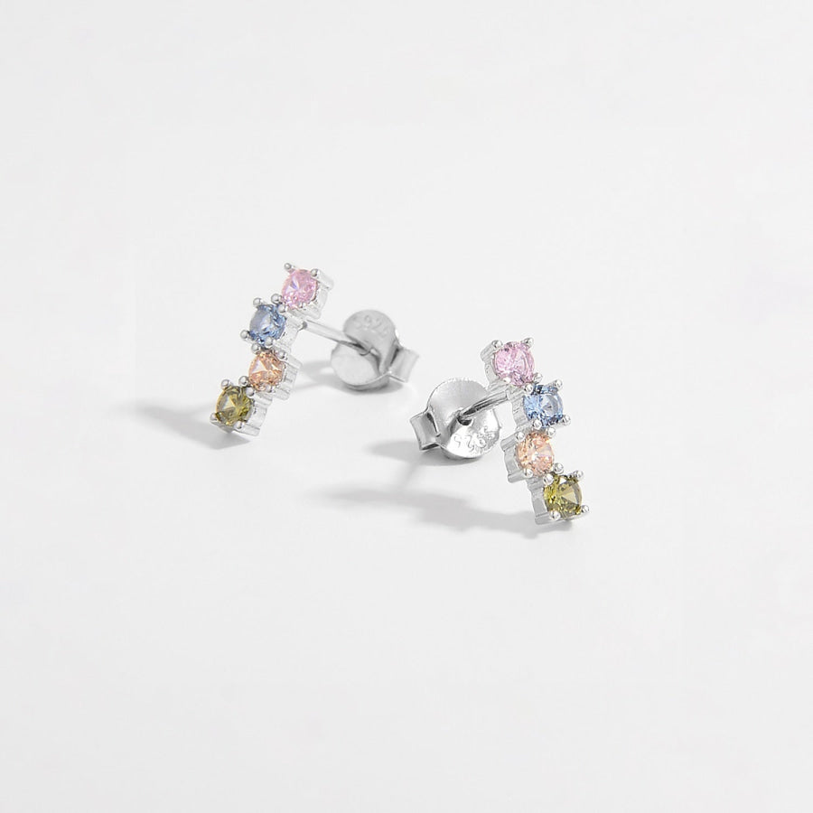 925 Sterling Silver Inlaid Zircon Earrings Silver / One Size Apparel and Accessories