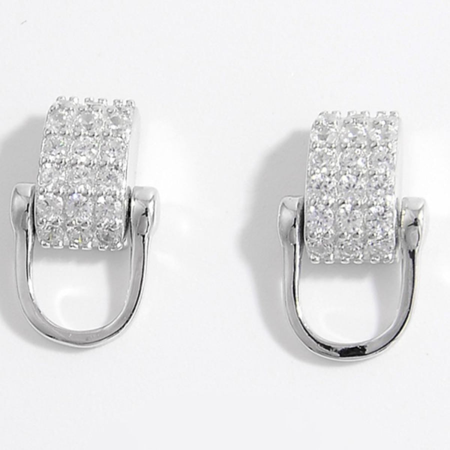 925 Sterling Silver Inlaid Zircon Earrings Silver / One Size Apparel and Accessories