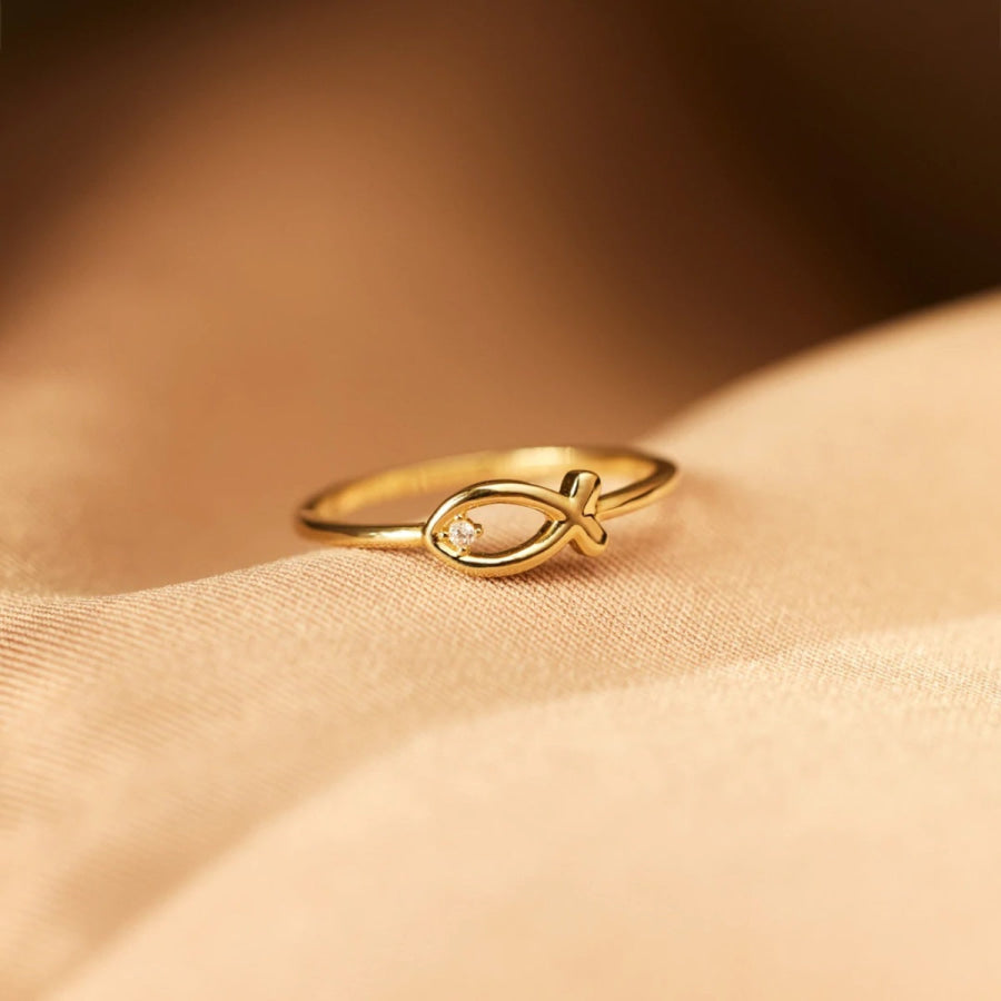 925 Sterling Silver Inlaid Zircon Fish Ring Apparel and Accessories