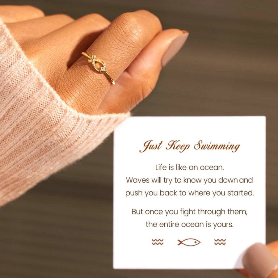 925 Sterling Silver Inlaid Zircon Fish Ring Apparel and Accessories