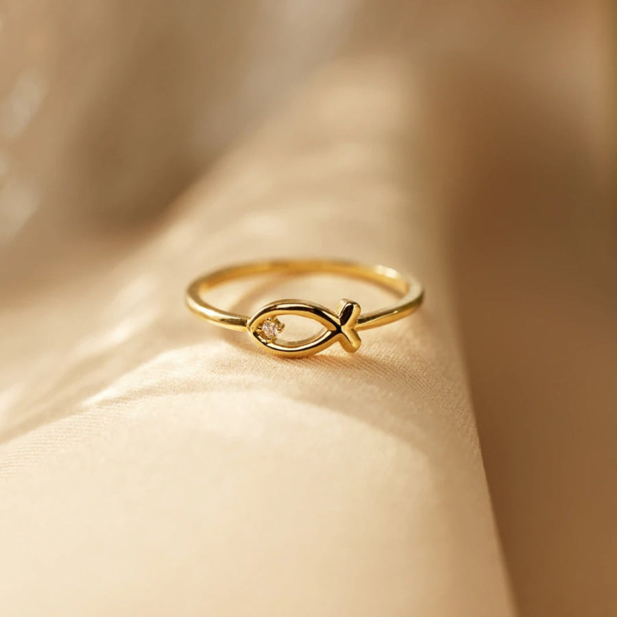 925 Sterling Silver Inlaid Zircon Fish Ring Apparel and Accessories