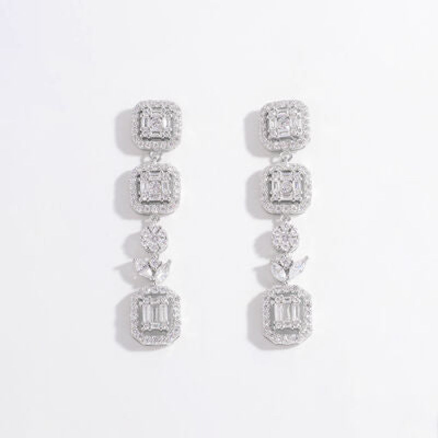 925 Sterling Silver Inlaid Zircon Geometric Dangle Earrings / One Size Apparel and Accessories