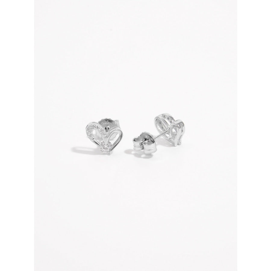 925 Sterling Silver Inlaid Zircon Heart Earrings Silver / One Size Apparel and Accessories