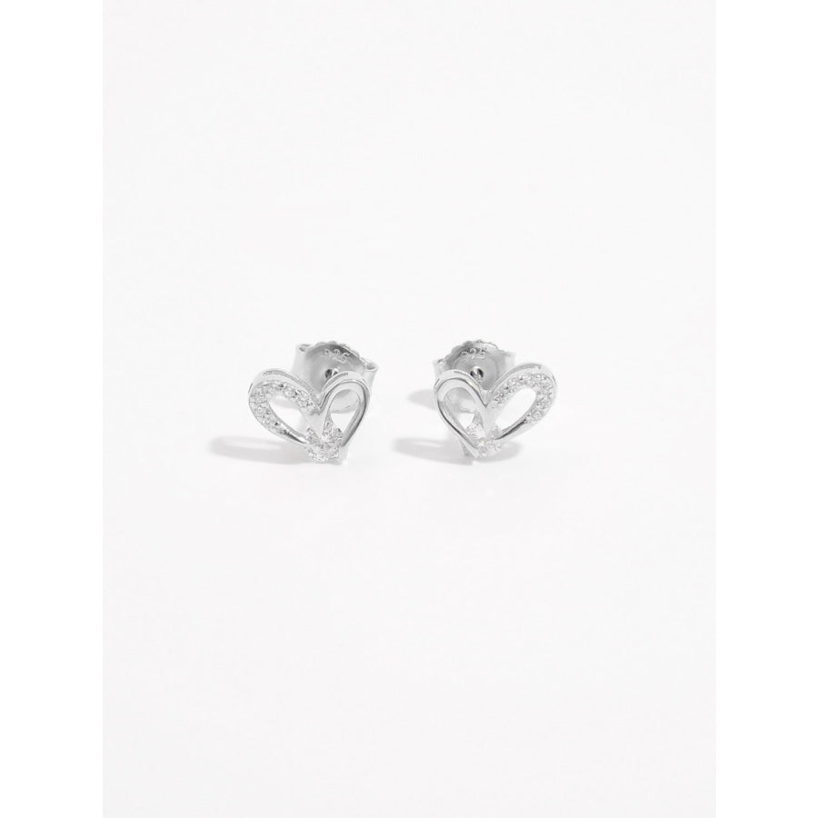 925 Sterling Silver Inlaid Zircon Heart Earrings Silver / One Size Apparel and Accessories