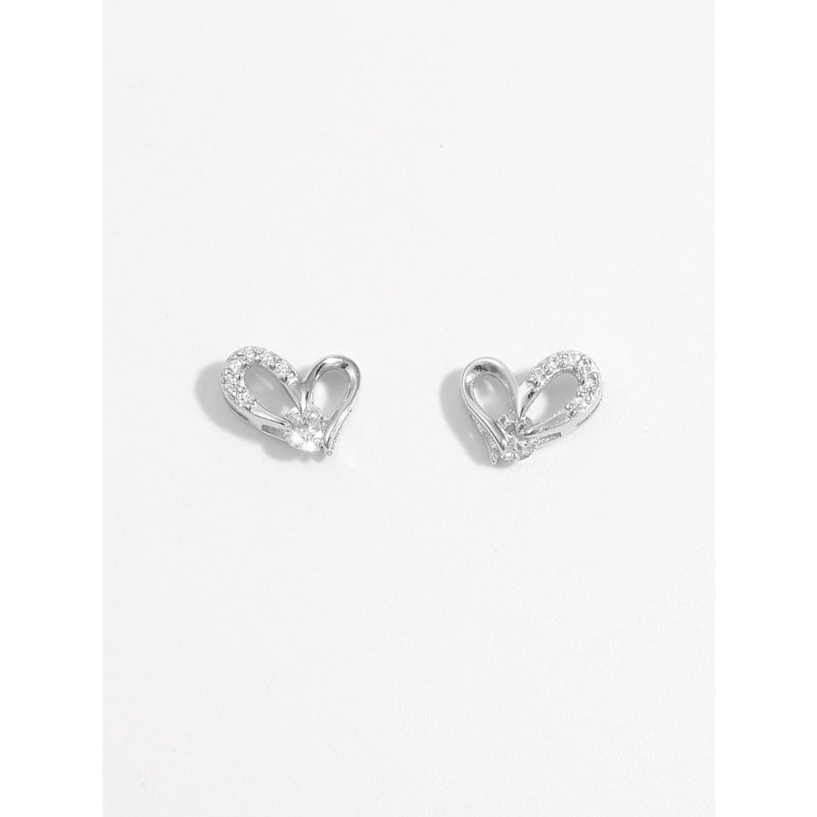 925 Sterling Silver Inlaid Zircon Heart Earrings Silver / One Size Apparel and Accessories