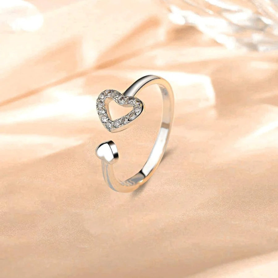 925 Sterling Silver Inlaid Zircon Heart Open Ring Silver / 7 Apparel and Accessories