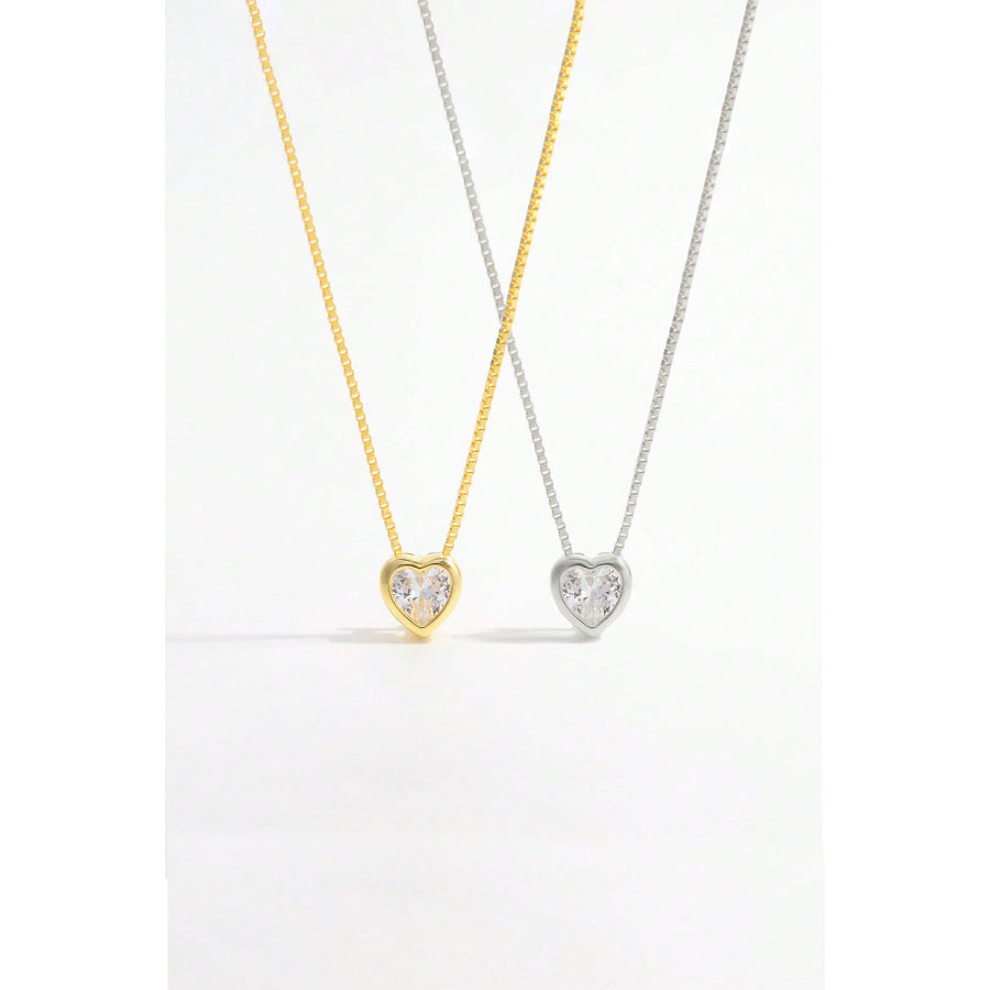 925 Sterling Silver Inlaid Zircon Heart Pendant Necklace Apparel and Accessories