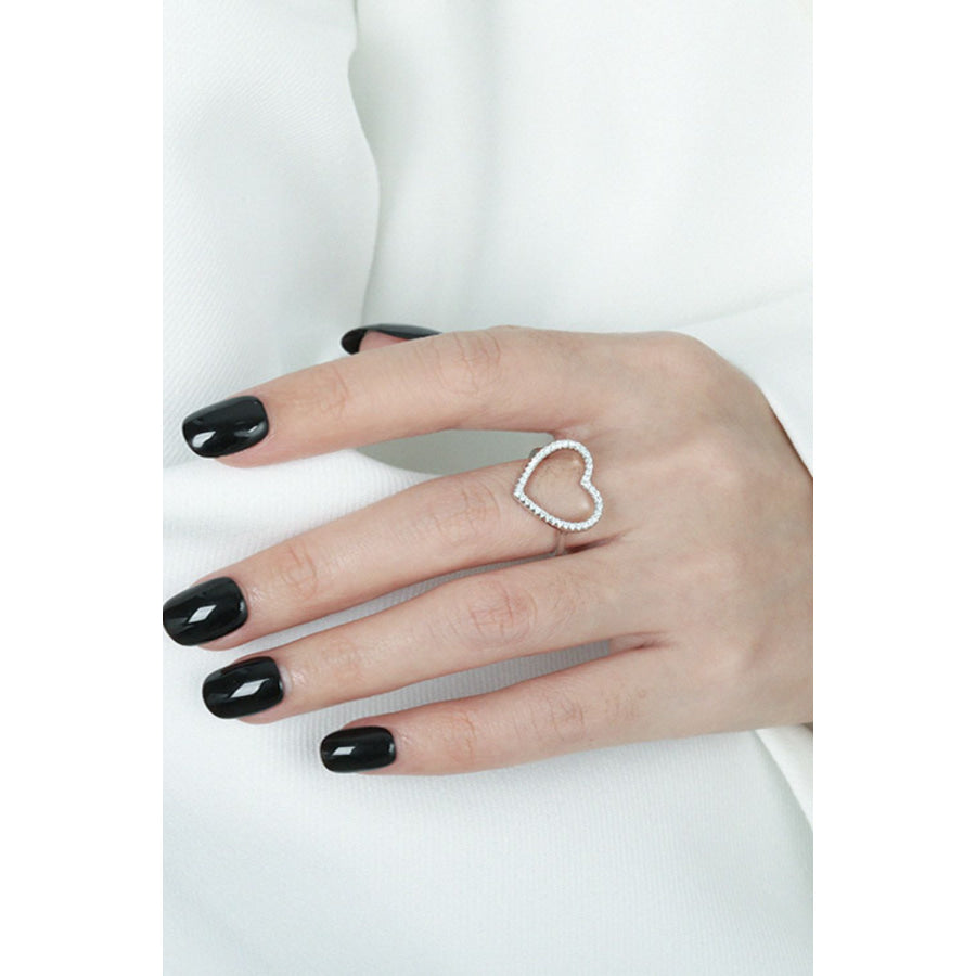 925 Sterling Silver Inlaid Zircon Heart Ring Apparel and Accessories