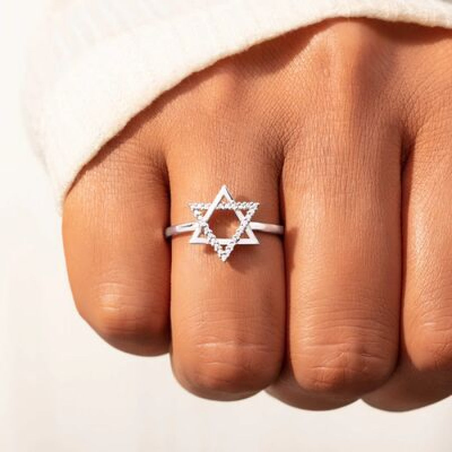 925 Sterling Silver Inlaid Zircon Hexagram Ring Apparel and Accessories