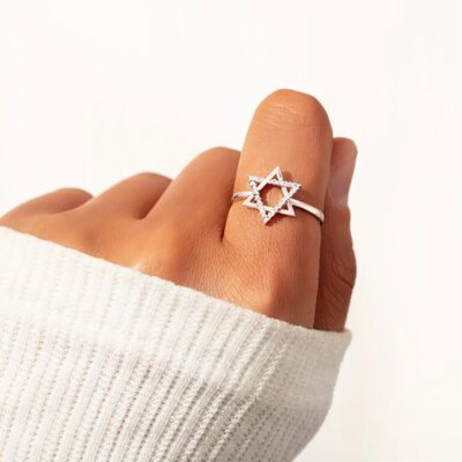 925 Sterling Silver Inlaid Zircon Hexagram Ring Apparel and Accessories