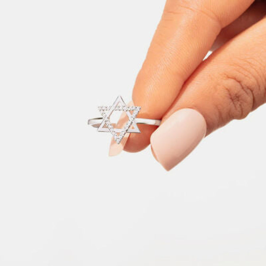 925 Sterling Silver Inlaid Zircon Hexagram Ring Apparel and Accessories