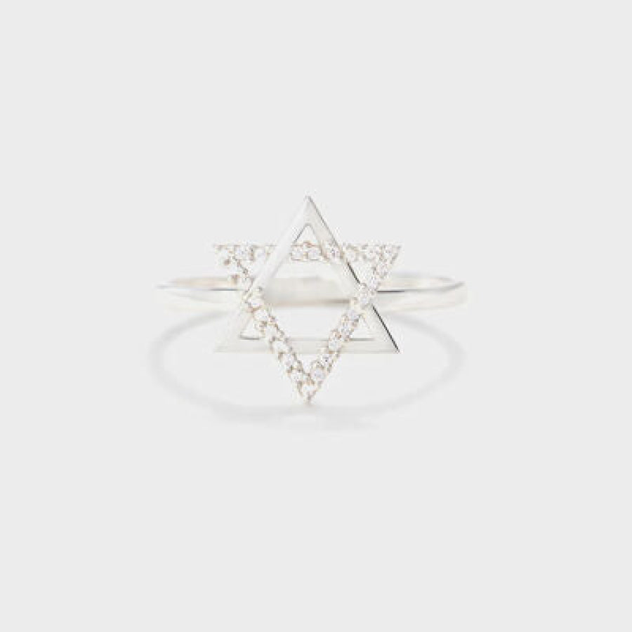 925 Sterling Silver Inlaid Zircon Hexagram Ring White / 5 Apparel and Accessories