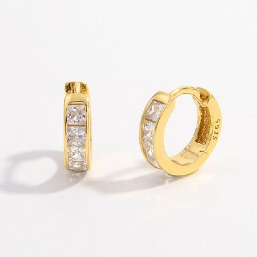 925 Sterling Silver Inlaid Zircon Huggie Earrings Gold / One Size Apparel and Accessories