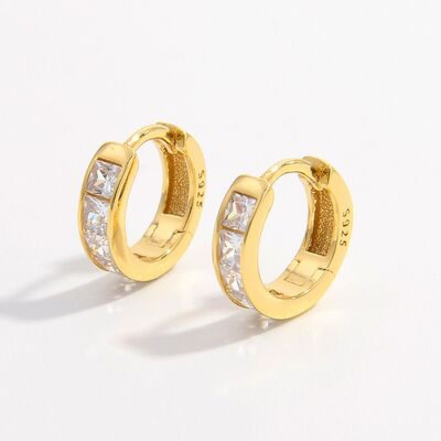 925 Sterling Silver Inlaid Zircon Huggie Earrings Gold / One Size Apparel and Accessories