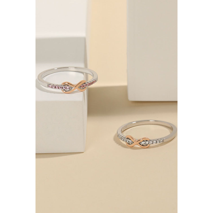 925 Sterling Silver Inlaid Zircon Infinity Symbol Ring Apparel and Accessories