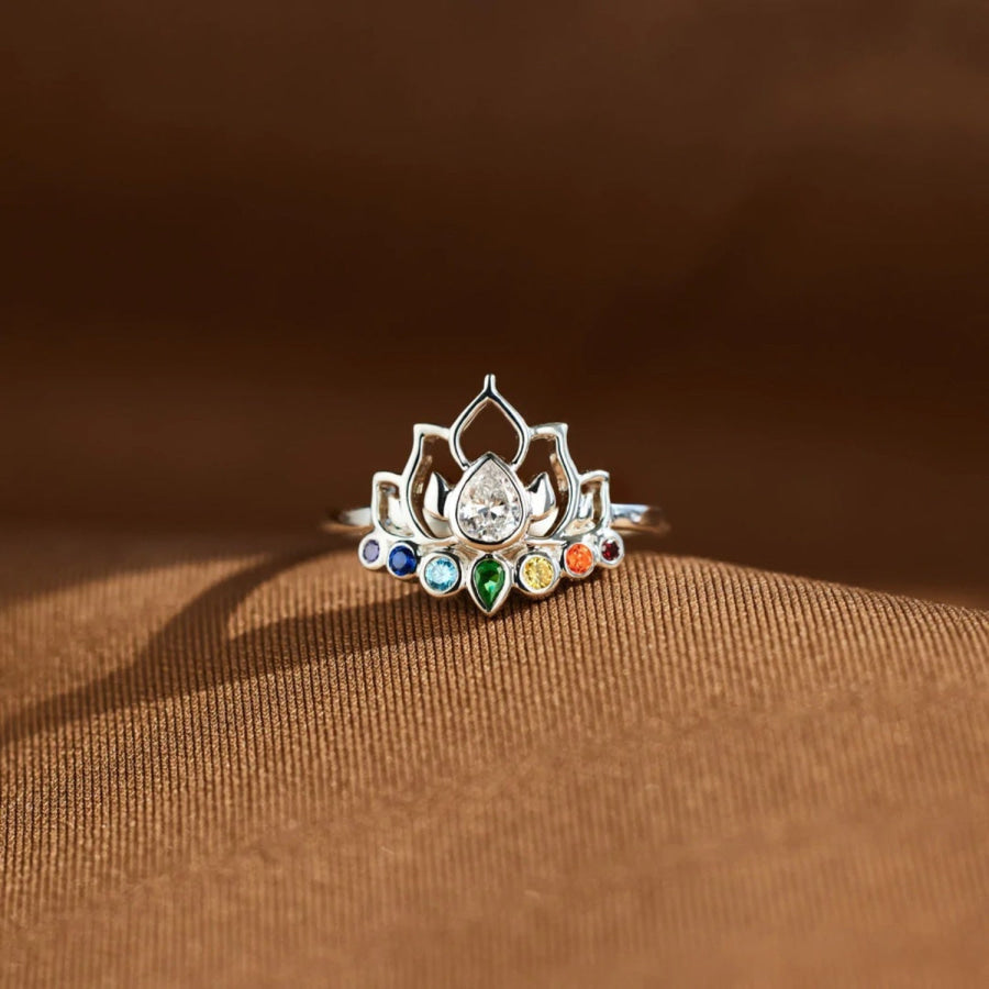 925 Sterling Silver Inlaid Zircon Lotus Shape Ring Apparel and Accessories