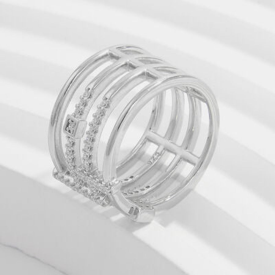 925 Sterling Silver Inlaid Zircon Ring / 6 Apparel and Accessories