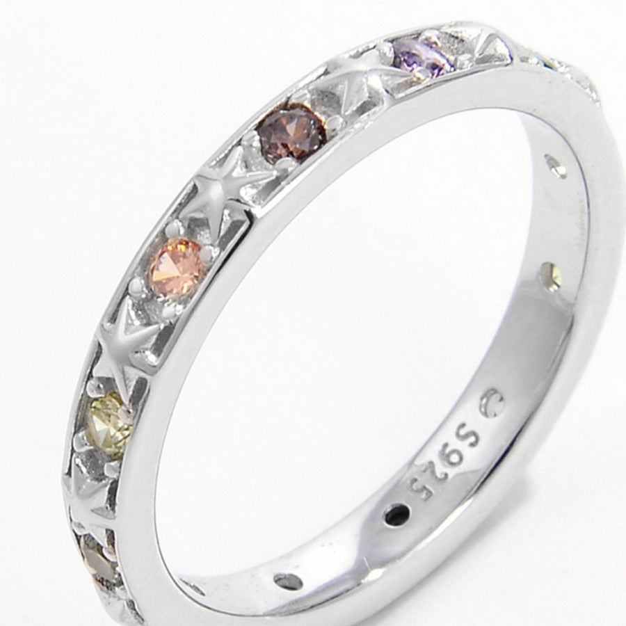 925 Sterling Silver Inlaid Zircon Ring Apparel and Accessories