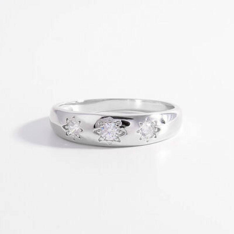 925 Sterling Silver Inlaid Zircon Ring / 6 Apparel and Accessories